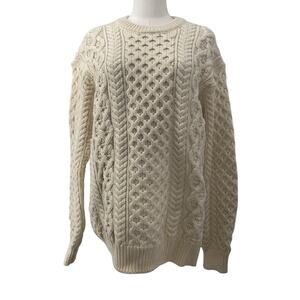 Irelands Eye Women’s Wool Ivory Large Sweater Cable Knitted 100% Virgin Wool
